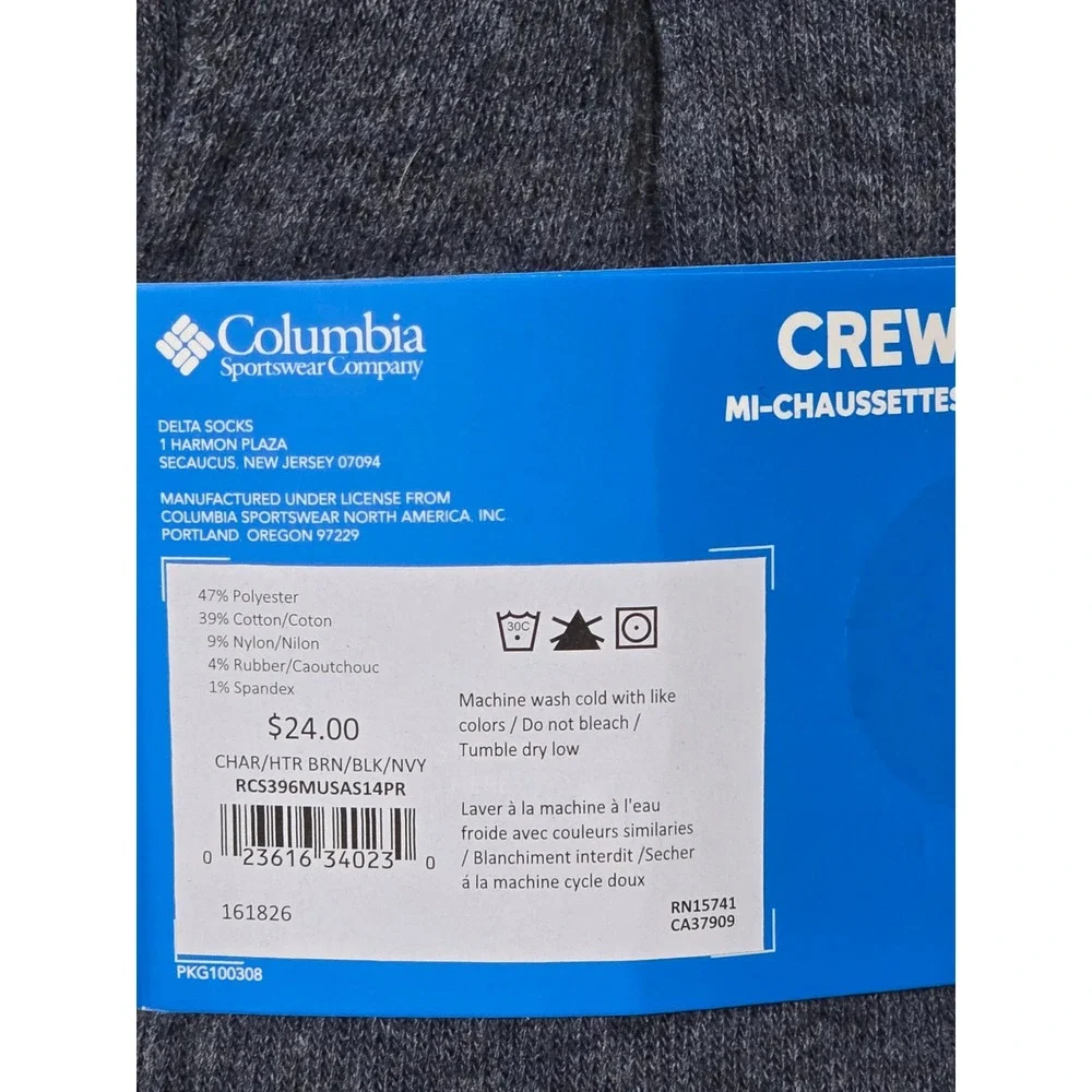 Columbia Men Crew Socks Pack Shoe Sz 6-12 Moisture Wicking‎ Arch Support (W)